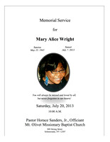Mary Alice Wright - Memorial Service Program - Page 1